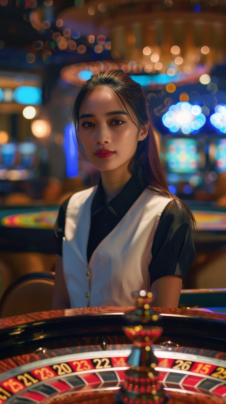 Live dealer conducting a Dragon Tiger game in bbo303 slot studio
